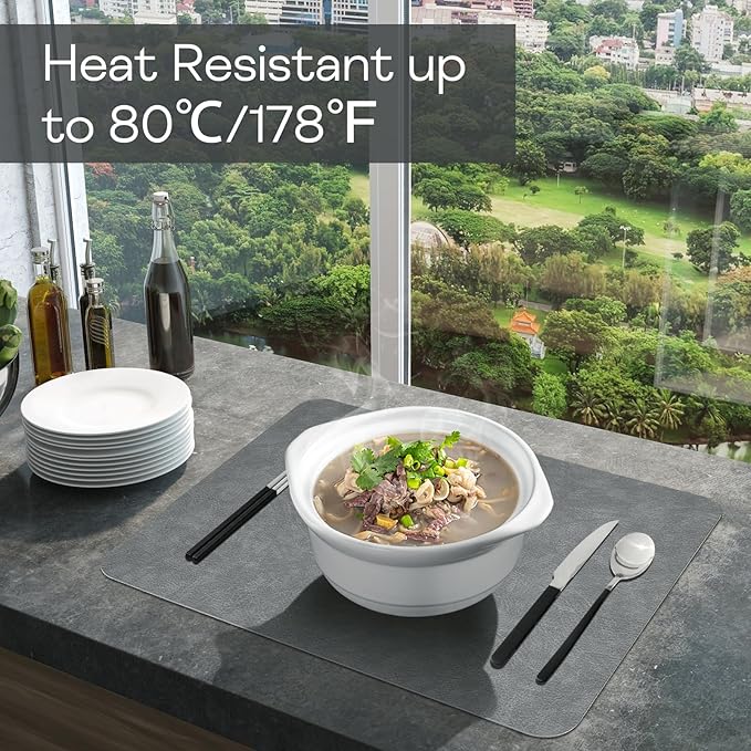 AAPLKER Faux Leather Placemats Set of 6, Vinyl Placemats Wipeable Waterproof Oil-Proof Table Mats, Heat Resistant Place Mats, Table Mats for Kitchen Indoor Outdoor, 16.9 x 11.8 inches (Grey)