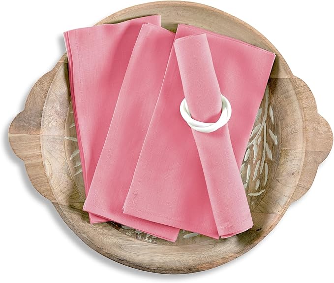 Solino Home Linen Napkins Set of 4-100% Pure Linen Pink Carnation Dinner Napkins Cloth 20 x 20 Inch for Valentines, Spring, Easter - Fete, Handcrafted and Machine Washable