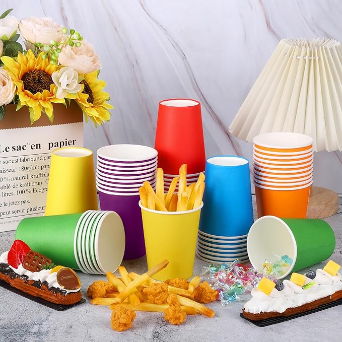 URATOT 60 Pieces 9 Ounce Disposable Paper Cups Party Cups Drinking Cups for Party, DIY and Holiday, 6 Colors