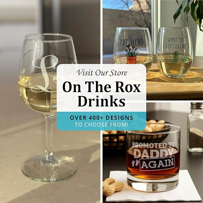 On The Rox Personalized Whiskey, Bourbon Glass Gifts for Men - 11 oz Engraved Name Monogram Scotch Glass - Customized Cocktail, Rocks, Brandy Glass Drinks (1)