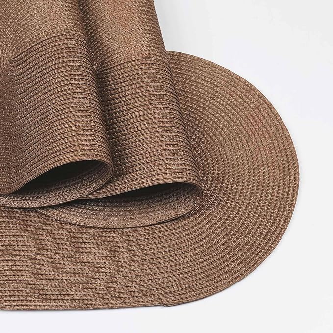 FunWheat Oval Braided Placemats Set of 6 Table Mats for Dining Tables Washable Heat Resistant Place Mats for Indoor Outdoor Use 12 x18 Inch(Oval Light Brown, 6pcs)
