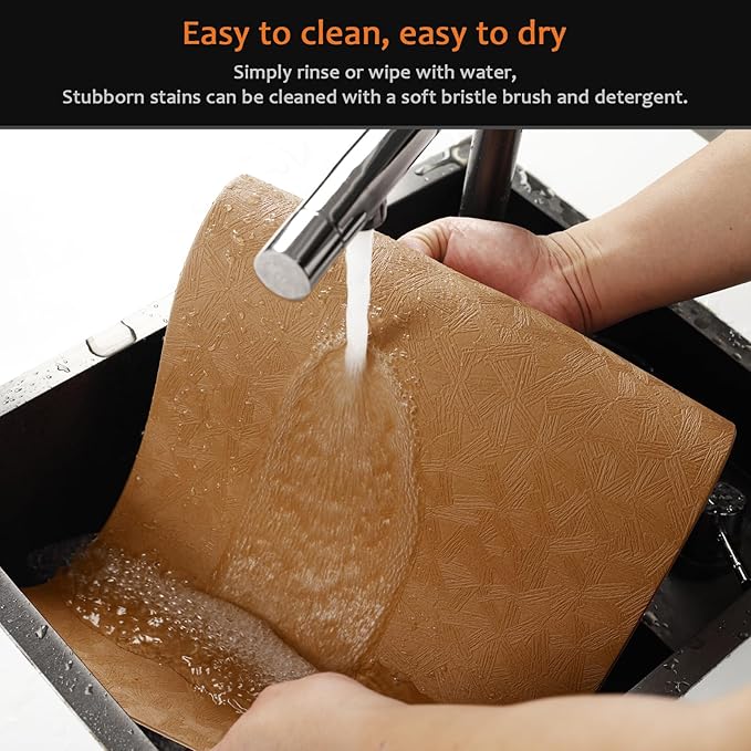 Vinyl Placemats Set of 6 Faux Leather 100% Waterproof Wipeable Washable Place Mats Heat Resistant Easy Clean Non-Slip Table Mats for Indoor Outdoor. (6, Brown)