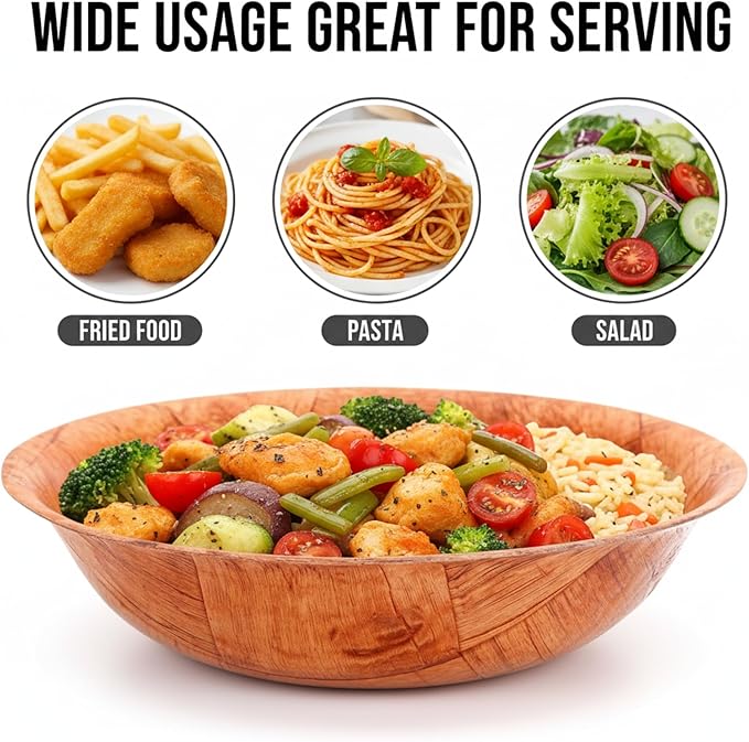 Fonteme|Winco 10-inch Wooden Serving Bowl, Set Of 6 | Round | Stackable | EZ To Wash | Great For Salads, Fruits, Snacks, And More [6PK]