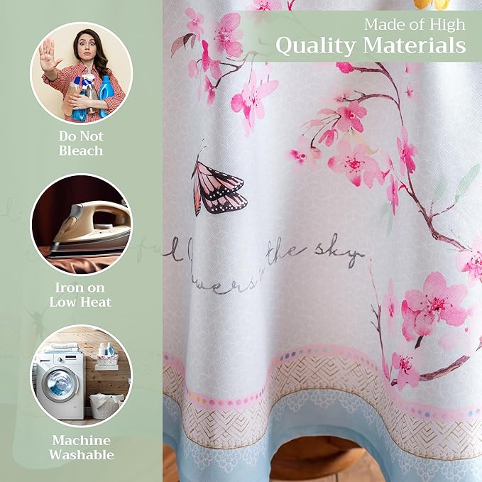 Maison d' Hermine Table Cloth Round Table 100% Cotton 69 Round Inches Tablecloth Reusable Decorative for Dining Room Farmhouse Home Valentines Day Decorations Spring Summer - Blossoms in Spring