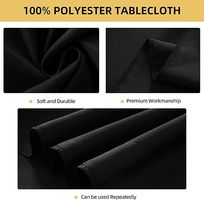 2-Pack 60x84 inch Black Table Cloths, Solid Stain and Wrinkle Resistant Oblong Tablecloth, Premium Plain Weave Polyester Fabric Rectangle Table Linen Covers for Hotel, Banquet