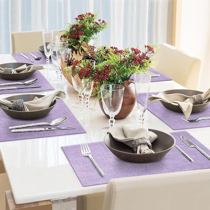Faux Leather Placemats Set of 4 Washable PU Table mats for Kitchen Table - Heat Resistant, Waterproof, Easy Clean, Anti Slip 11.8" x 17" (Purple-4 Pack)