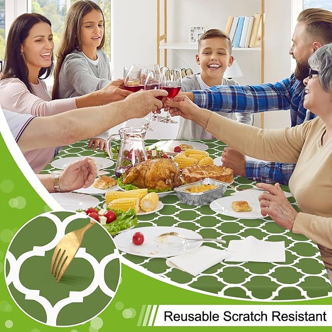 Smiry Rectangle Table Cloth, Waterproof Vinyl Tablecloth with Flannel Backing for Rectangle Tables, Wipeable Spillproof Plastic Tablecloths for Dining, Camping, Indoor and Outdoor (60"x102", Green)