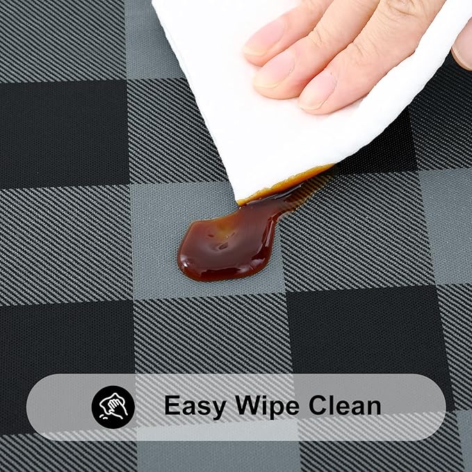 Smiry Rectangle Picnic Table Cloth, Elastic Waterproof Fitted Vinyl Tablecloths, Flannel Backed Buffalo Plaid Table Covers for Dining, Camping, Outdoor (Black and Grey, 30" x 72")