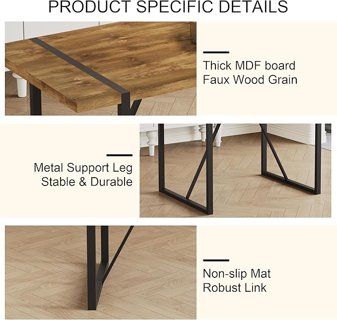Dining Table Set for 4, Modern 55'' Dark Wood Dining Table and Fabric Dining Chairs Set of 4,Table and Chairs Set of 4,Ideal for Kitchen Dining Room
