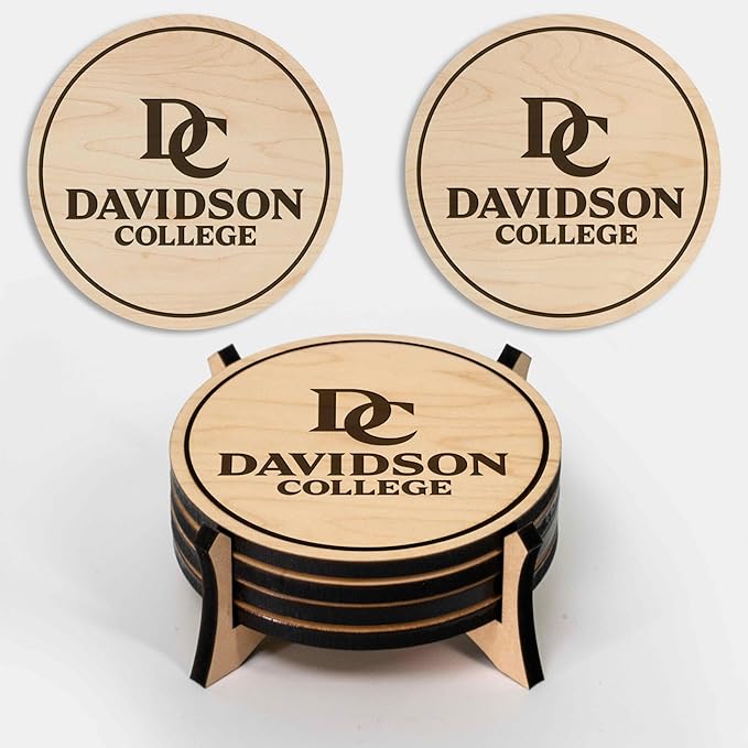 LazerEdge Davidson Wildcats Wooden Coaster Set - Maple Wood - Officially Licensed Product - 4-Pack