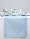Solino Home Linen Sky Blue Table Runner 72 Inches Long - 100% Pure Linen Hemstitch Table Runner 14 x 72 Inch for Dresser, Dining, Spring, Easter - Classic Hemstitch