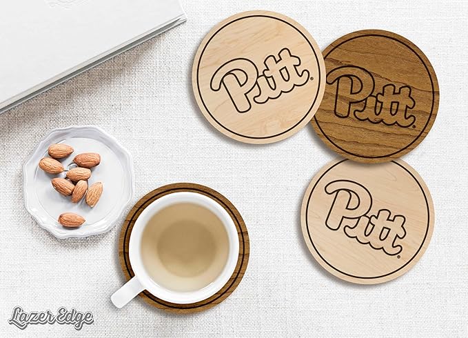 LazerEdge Pittsburgh Panthers Wooden Coaster Set - Cherry Wood - Officially Licensed Product - 4-Pack
