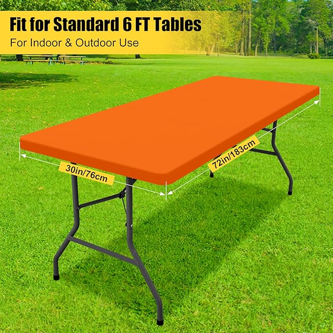 Smiry Rectangle Tablecloth, Elastic Fitted Flannel Backed Vinyl Tablecloths for 6ft Folding Tables, Waterproof Wipeable Table Covers for Indoor, Outdoor, Picnic and Camping (Orange, 30"x72")