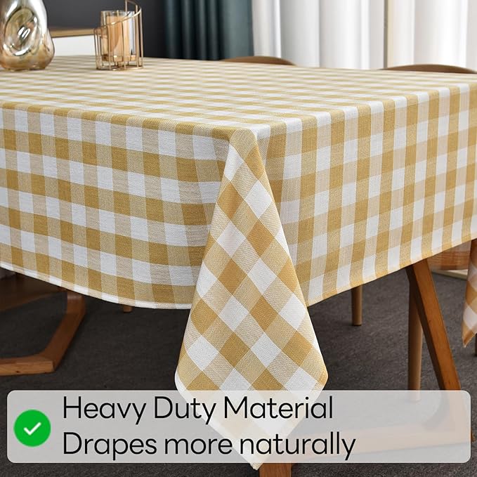 Gingham Table Cloth for Rectangle Tables Yellow Checkered Plaid Tablecloth Heavy Duty Cotton Blend Washable & Wrinkle Table Cover for Outdoor Kitchen Dining Picnic Camping (52x98 Inch)