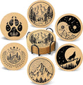 Coasters for Drinks with Holder Set of 6, Mountain Cork Coaster Absorbent Wood for Cup Desk Office Table Kitchen Decor House Warming Gifts for New Home Couples, Round 4"