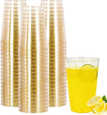 I00000 50 Pack 24 oz Gold Plastic Cups, Gold Glitter Cups Disposable Plastic Wine Glasses Cocktail Glasses Premium Cup, 24 Ounce Glitter Disposable Tumblers for Party & Wedding