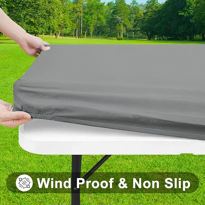 Smiry Rectangle Tablecloth, Elastic Fitted Flannel Backed Vinyl Tablecloths for 4ft Folding Tables, Waterproof Wipeable Table Covers for Indoor, Outdoor, Picnic and Camping (Grey, 30"x48")