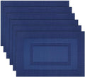 PIGCHCY Placemats,Washable Woven Vinyl Placemats for Dining Table,Easy to Clean Plastic Durable Placemats Set of 6 (18 x 12 inchesches, Navy Blue)