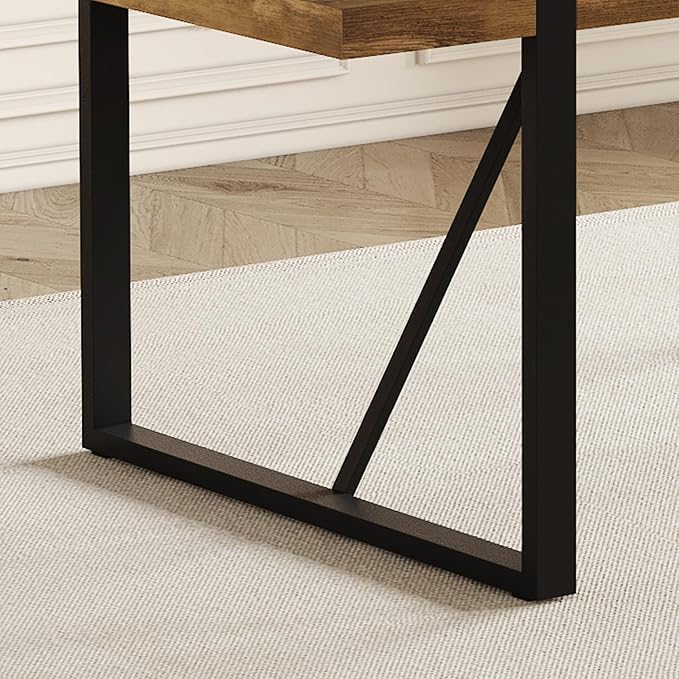 71'' Dining Table for 6-8, Dark Wood Kitchen Table with Metal Legs, Dinner Table for 6-8 for Home Dining Room Living Room