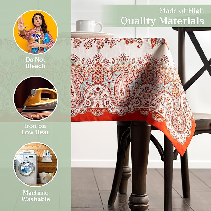 Maison d' Hermine Table Cloth Square Table 100% Cotton 60 x 60 Inches Fall Tablecloth Reusable Everyday Use for Thanksgiving Christmas Decorations Dining Farmhouse Party (Cachemire)