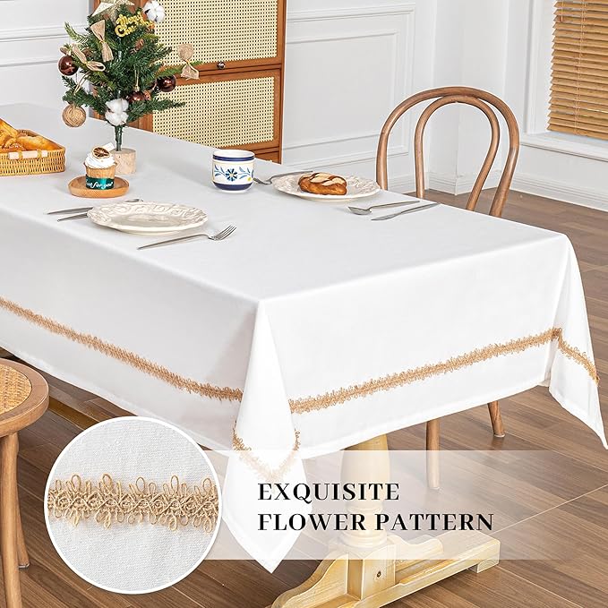 MYSKY HOME Rectangular Table Cloth, 55"X120", Waterproof, Soft Cotton/Polyester Blend, Floral Pattern, 10-12 Seats, Indoor/Outdoor