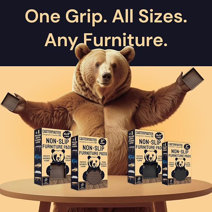 CasterMaster Non-Slip Rubber Furniture Pads - 2x2in Pack of 8 Black - Floor Scratch Protector - Anti-Skid Design & Keep Furniture from Sliding - Caster Cups & Rubber Feet