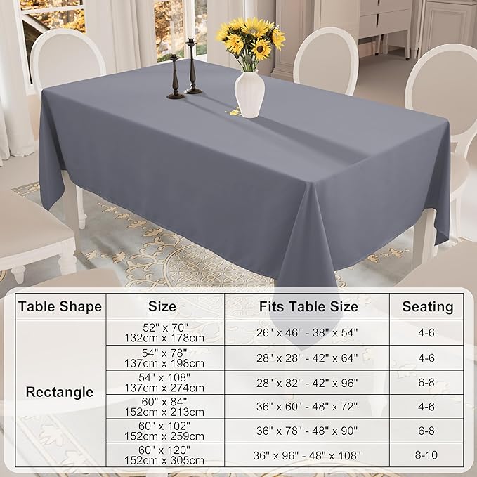 Smiry 4 Pack Rectangle Table Cloth, Waterproof Anti-Scratch Polyester Tablecloth, Decorative Washable Fabric Table Cover for Dining, Buffet, Parties and Outdoor, 52x70, Grey