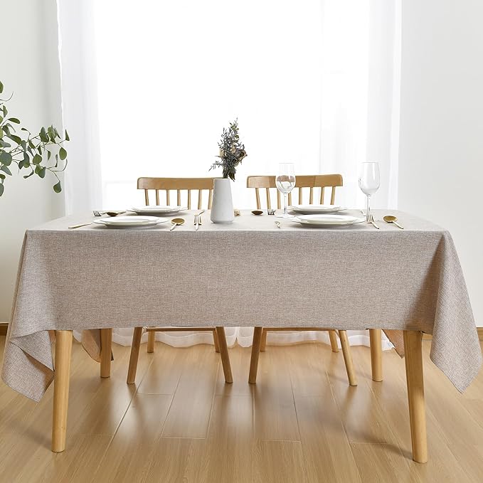 JIUZHEN Square Table Cloth Faux Linen Farmhouse Tablecloth Wrinkle and Stain Resistant Decorative Fabric Table Cover for Kitchen, Dining Room, Parties and Camping, Stone, 70 x 70 Inch