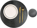 Round Leather Placemats for Round Tables Set of 4, Black Place Mats and Coasters, Washable Easy to Care for Indoor Decor 13" Diameter