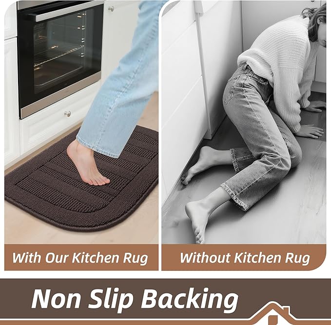 BEQHAUSE 30x18 Inch Kitchen Rug Mat Durable Kitchen Rugs Non-Slip Washable Absorbent Kitchen Mats for Floor Dirt-Resistant Semicircular Kitchen Mat (Brown)