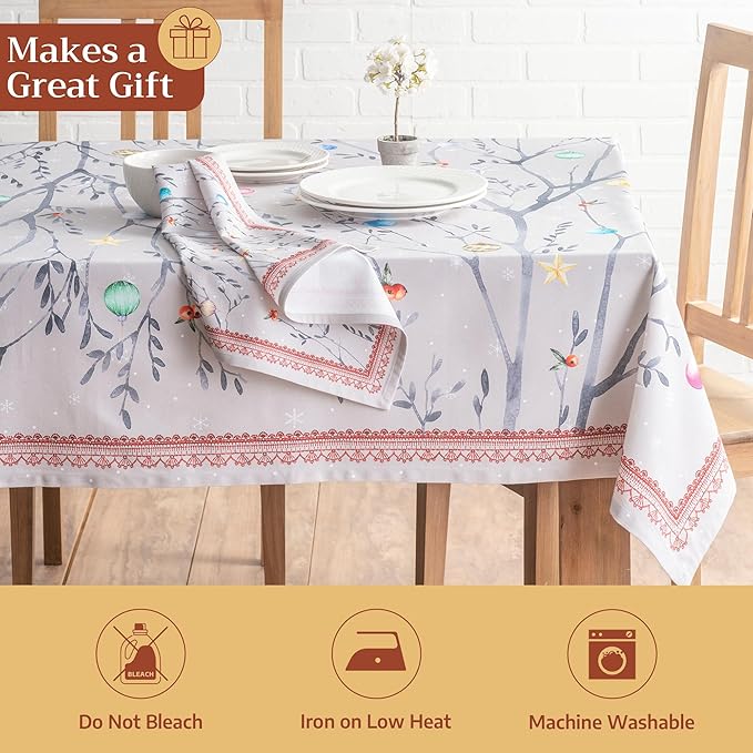 Maison d' Hermine Table Cloth Rectangle Table 100% Cotton 60 x 90 Inches Fall Tablecloth Reusable Everyday Use for Thanksgiving Christmas Decorations Dining Farmhouse Party (Fairy Christmas)