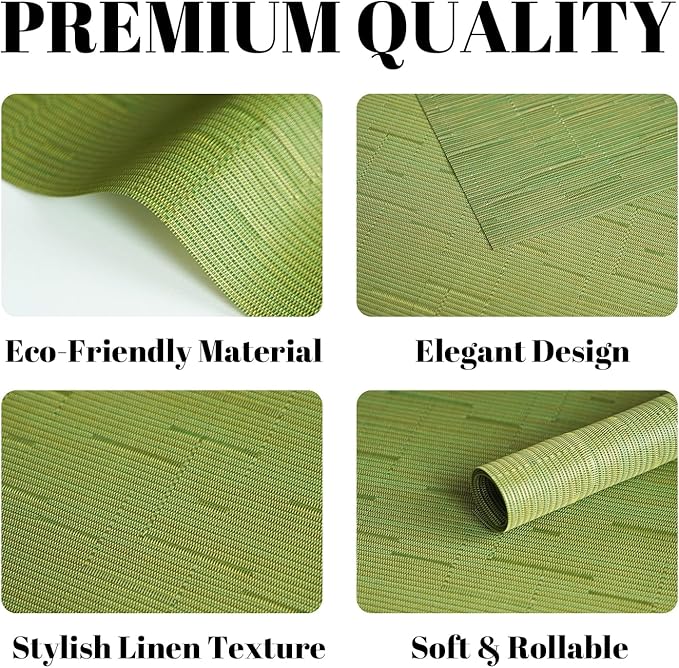 Placemats Set of 4 Vinyl/Plastic Woven Place Mats for Kitchen Table Indoor/Outdoor Washable Placemat Wipeable Dining Table Mats (Oliver Green,4)