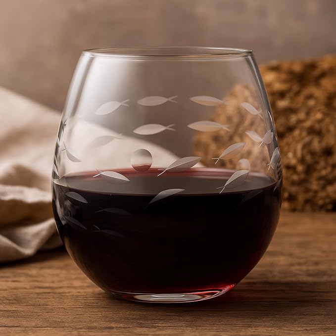 SHOSHIN Handmade Crystal Hand-cut Stemless wine glass (Fish set of 4)
