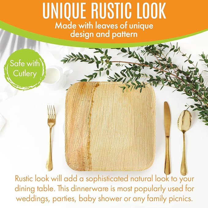 Raj Palm Leaf Plates Bulk Plates like Bamboo plates Disposable, Decorative Compostable Tableware for wedding, Lunch, Dinner, Birthday, Camping,Picnic (6" 50 Pack(8 Cases I 400 Pack))