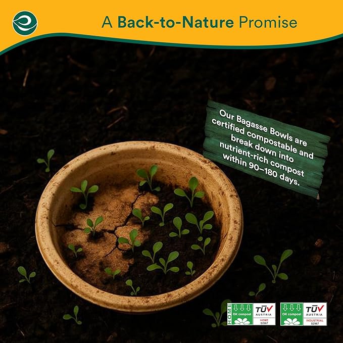 ECO SOUL 100% Compostable 24 Oz Soup Bowls [100-Pack] Disposable Sturdy Bowls I Heavy Duty Paper Bowl I Eco-Friendly Salad Bowl I Biodegradable Large