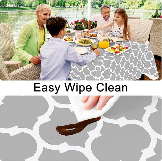 Smiry Rectangle Tablecloth, Waterproof Vinyl Tablecloths with Flannel Backing for Rectangle Tables, Wipeable Spillproof Plastic Tablecloth for Dining, Camping, Indoor and Outdoor (60"x84", Light Grey)