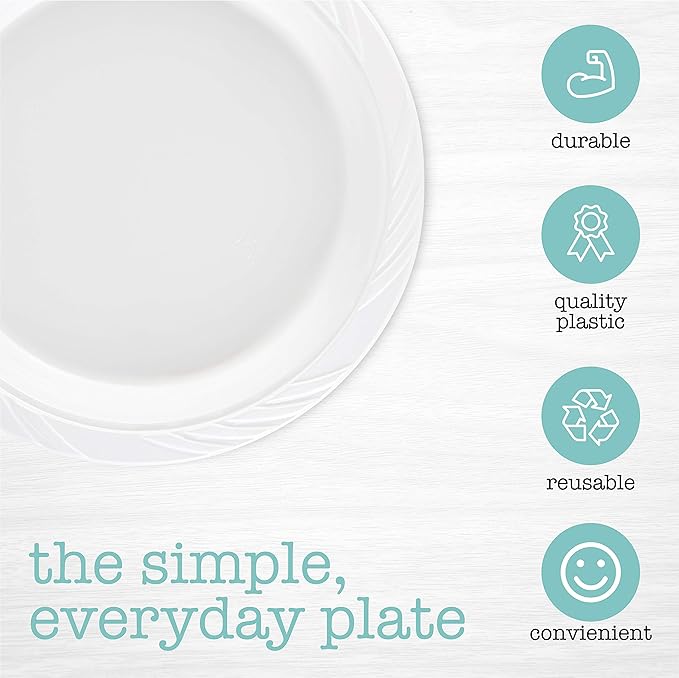 200 Count Disposable 9 Inch White Plastic Dinner Plates large