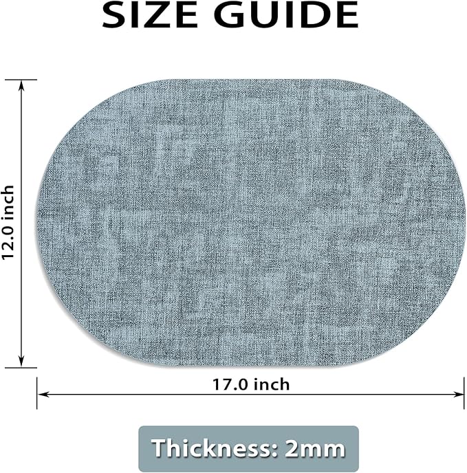 Placemats for Dining Table Set of 8 Non-Slip, Heat Resistant Oval Leather Placemat Double Layer, Waterproof Table Mats Easy to Clean for Kitchen Dining Room Coffee Office Table, Light Blue