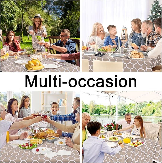 Smiry Rectangle Table Cloth, Waterproof Vinyl Tablecloths with Flannel Backing for Rectangle Tables, Wipeable Spillproof Plastic Tablecloth for Dining, Camping, Indoor and Outdoor (60"x120", Khaki)