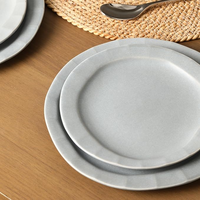 Stone Lain Oasis Stoneware 24 Piece Dinnerware Set, Home Kitchen Dish Set with Dinner Plates, Salad Plates & Bowls - Service for 8, Grey Blue
