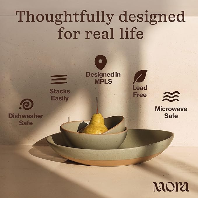 MORA Mega and Giant Serving Dishes Set of 2, 16 inch and 14 inch Ceramic Pottery Oval Platters - Microwave, Oven and Dishwasher Safe - Iris & Merrigold