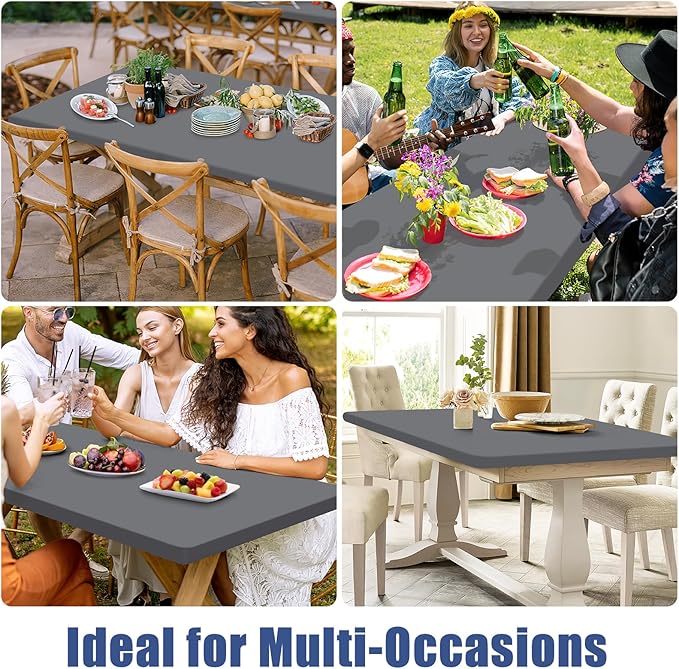 Spandex 5 Foot Rectangle Table Cloth 2 Pack, Elastic Fitted Tablecloths for Picnic, Stretch Washable Patio Table Cover for Outdoor, Camping, Banquet and Parties (Grey, 30"x60")