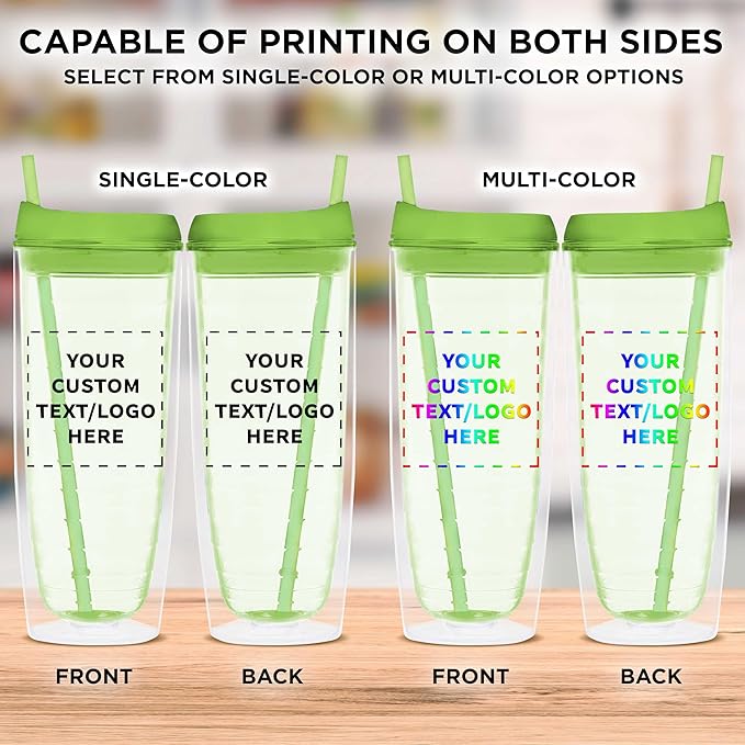 Custom Tall Orbit Acrylic Tumblers 20 oz. Set of 100, Personalized Bulk Pack - Perfect for Iced Coffee, Soda, Other Hot & Cold Beverages - Lime Green