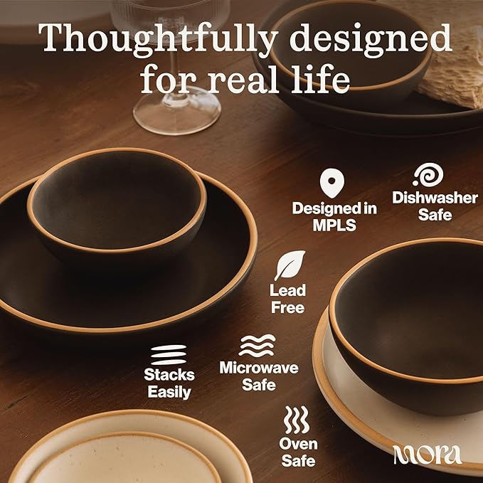 MORA Medium Bowls Set of 4, 28oz Ceramic Pottery Everyday Bowls - Microwave, Oven and Dishwasher Safe - Merrigold