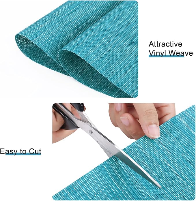 SHACOS Wedge Shape Placemats Set of 4 Round Table Placemats Heat Resistant Woven Vinyl PVC Table Mats Indoor Outdoor Wipe Clean (4, Teal Blue)