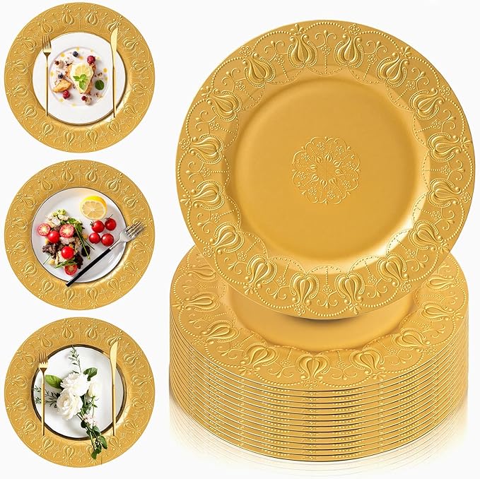 PROY 50 Pcs Gold Charger Plates Bulk, Premium Gold Round Chargers for Dinner Plates, Table Chargers for Table Setting, Wedding