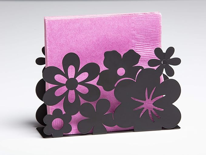 Mango Steam Tabletop Napkin/Tissue & Letter Holder For Home, Kitchen, Restaurants (Flower, Black)