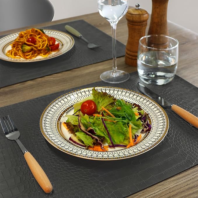 Set of 6 Faux Leather Placemats, PU Table Mats, Waterproof, Stain Resistant, Heat Resistant, Easy to Clean for Kitchen Dining Table,Conference Table