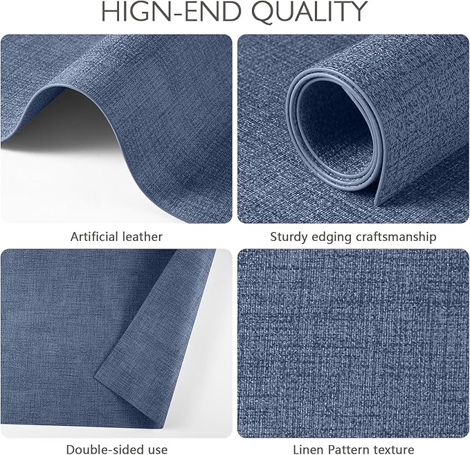 Faux Leather Placemats Set of 6 Washable PU Table mats for Kitchen Table - Heat Resistant, Waterproof, Easy Clean, Anti Slip 11.8" x 17" (Dark Blue-6 Pack)