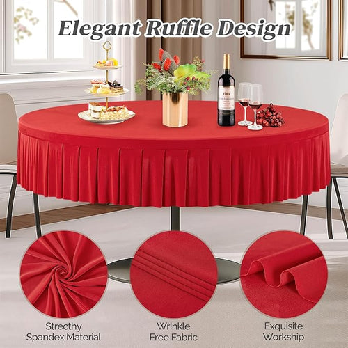 1 Pack Red Spandex Round Tablecloths for 60 inch Table, Stretchy Fitted 5FT Round Table Cloth with Wrinkle Free Skirt for Wedding Party Dining Banquet